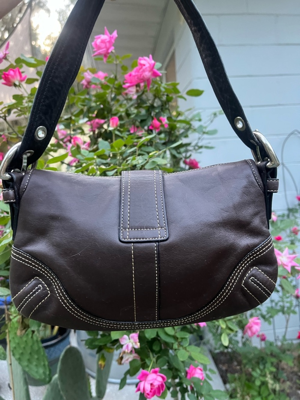 Coach Brown Leather Shoulder Bag with Silver Buckle - Picture 5 of 8